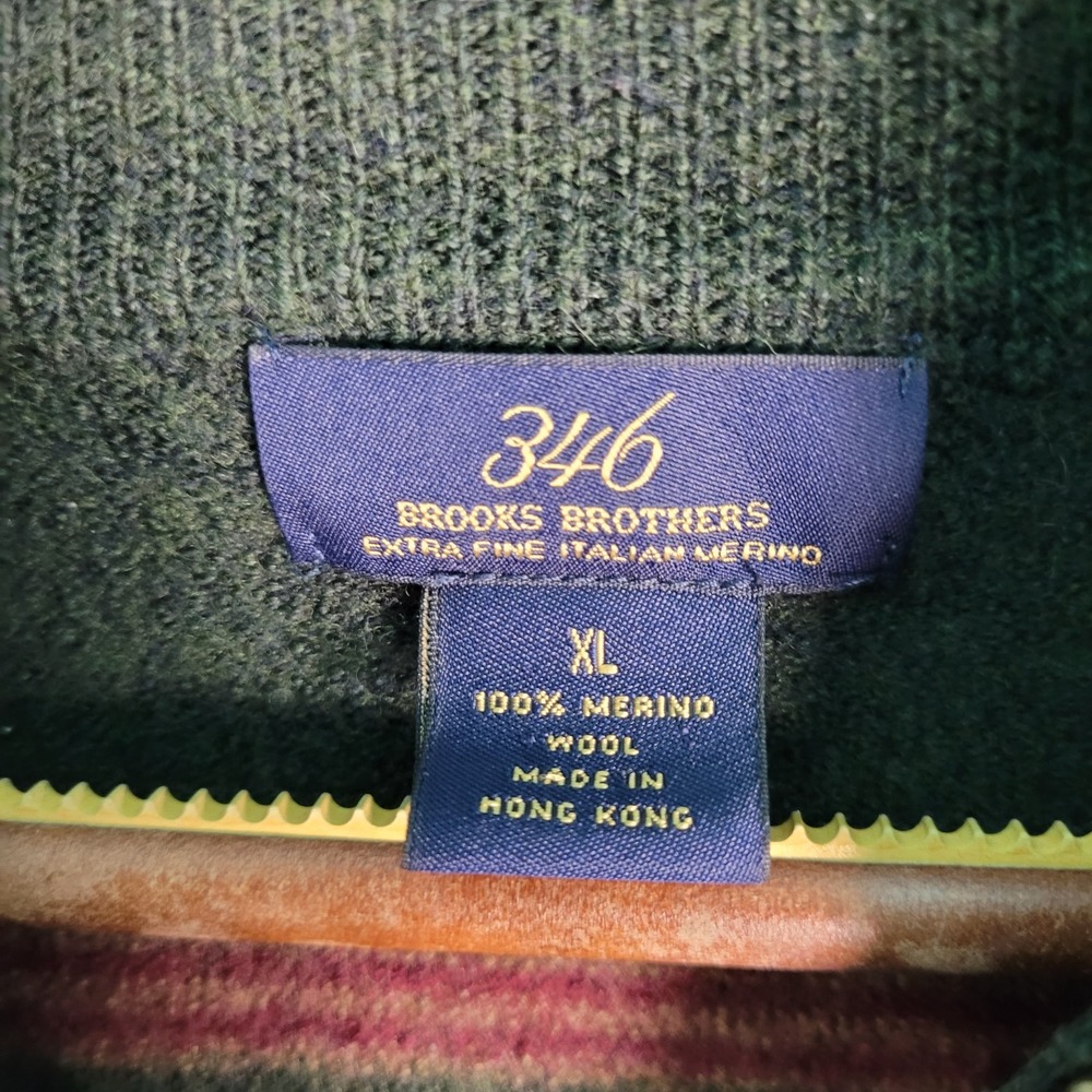 Vintage Brooks Brothers Sweater Men's M* 1/4 Zip 100% Merino Wool Green Striped - Picture 7 of 8